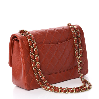Chanel Pearly Caviar Quilted Jumbo Double Flap Orange 3 of 10