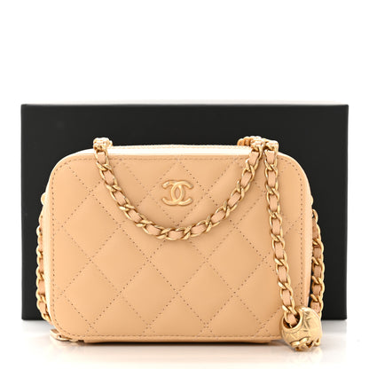 Chanel Lambskin Quilted CC Pearl Crush Camera Case Beige 11 of 11