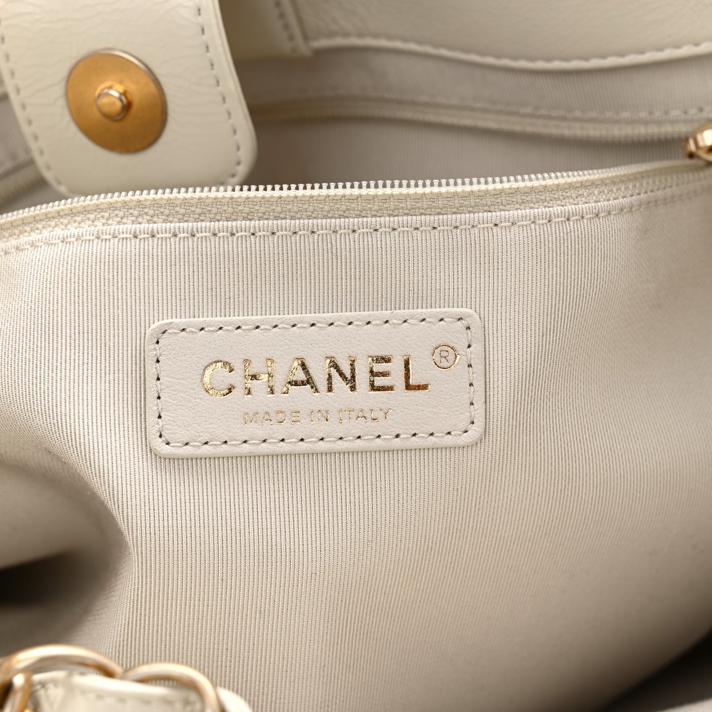 Shiny Aged Calfskin Shopping Bag White