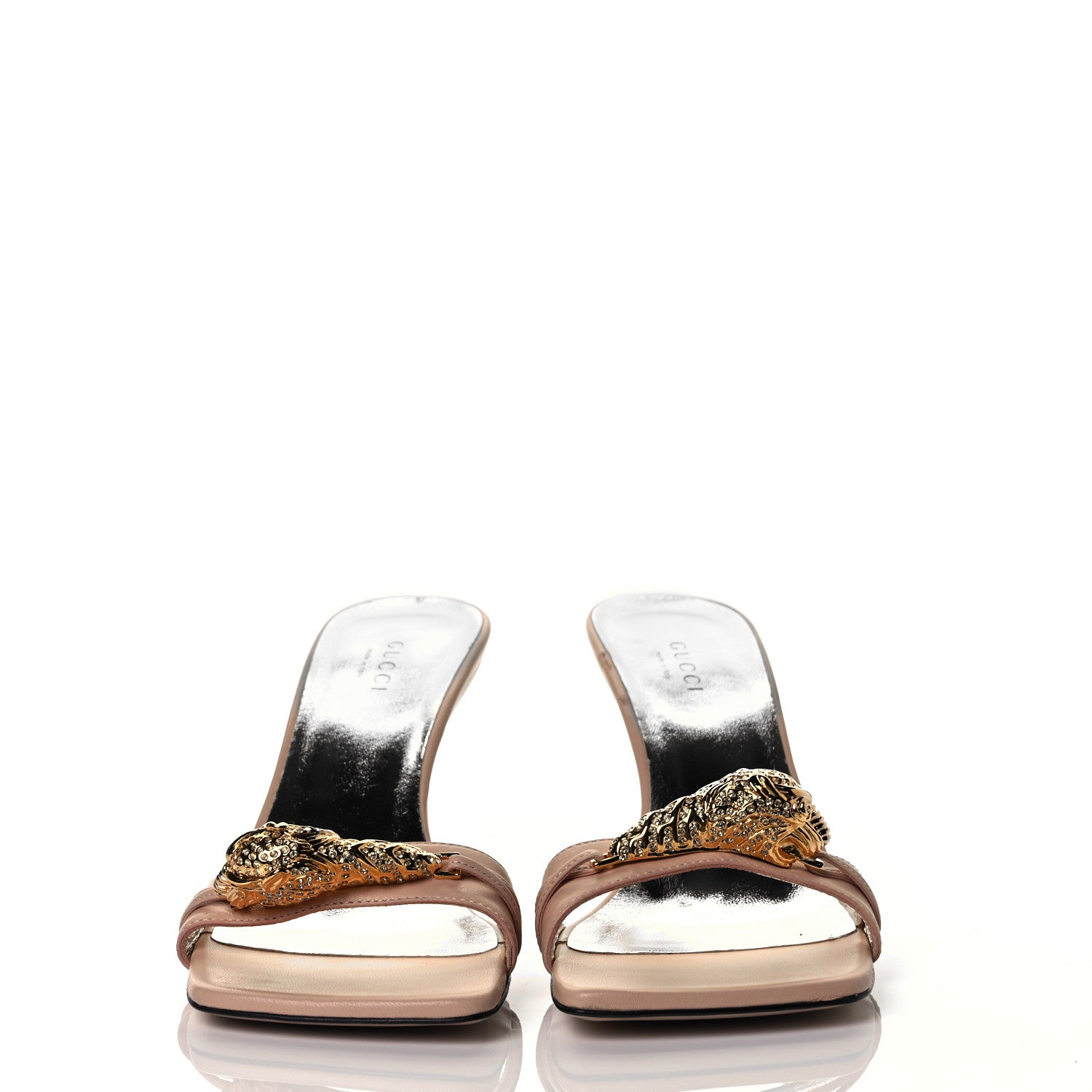 Gucci Nappa Dora Tiger Head Mid Heel Slide Sandals 37.5 Skin Rose 3 of 20