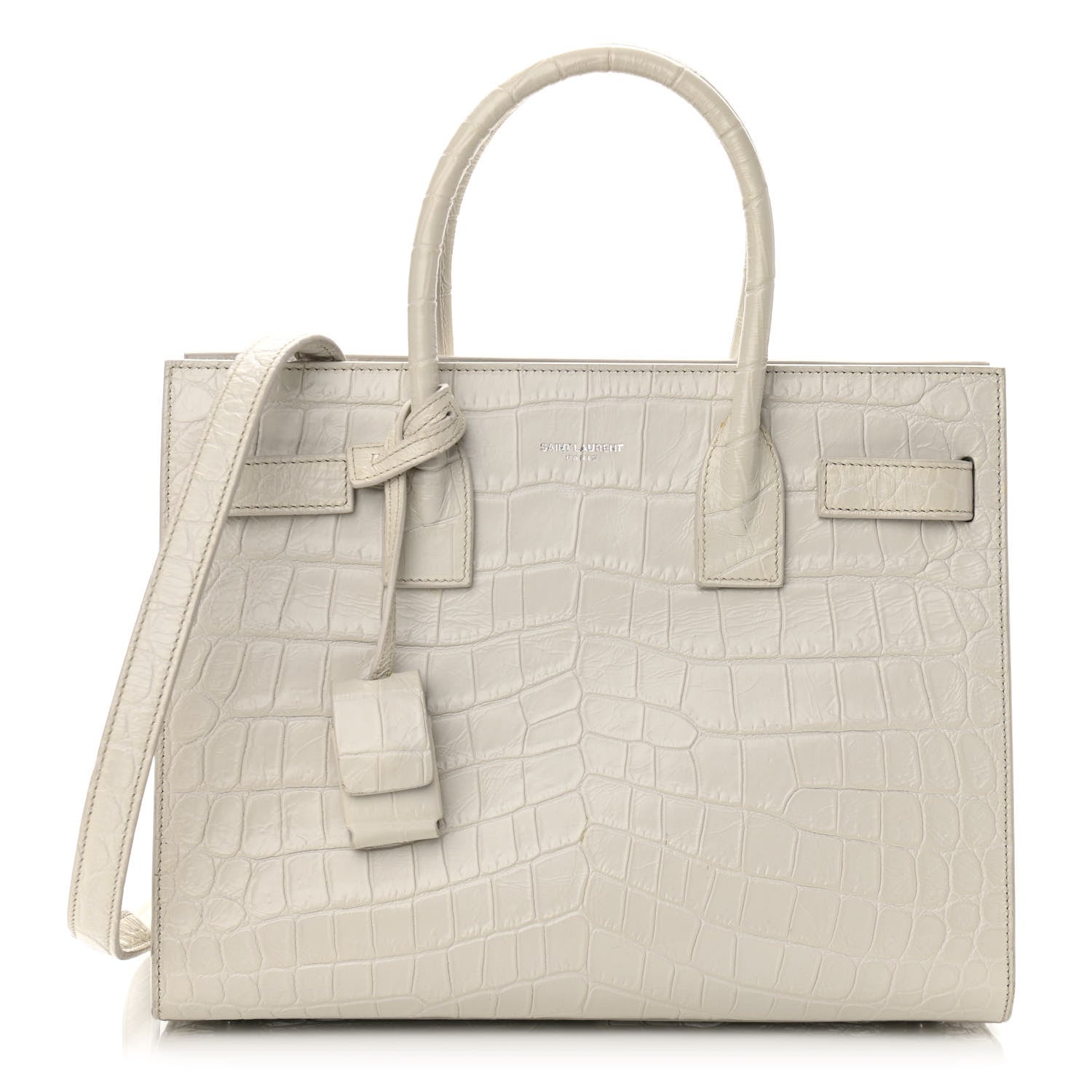 Saint Laurent Calfskin Crocodile Embossed Baby Sac De Jour Gris Perle 1 of 13