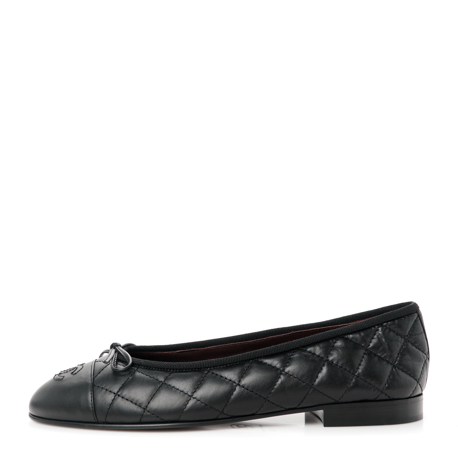 Chanel Aged Calfskin Quilted CC Cap Toe Ballerina Flats 38 Black 1 of 9