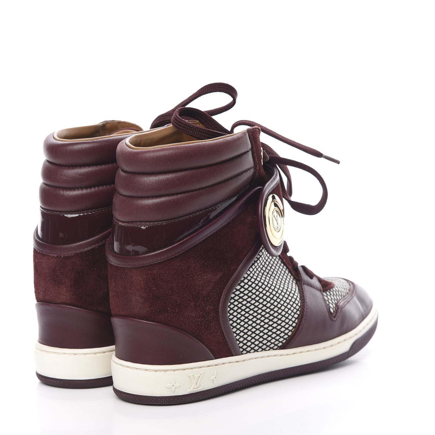 Louis Vuitton Calfskin Suede Postmark Wedge Sneakers 37 Bordeaux 4 of 10