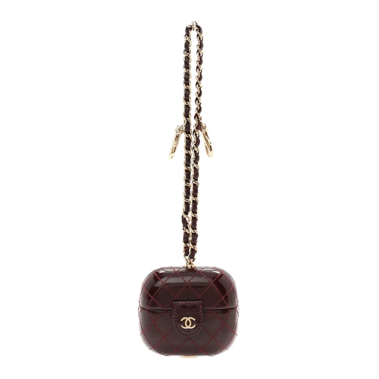 Chanel Glazed Calfskin Quilted Airpods Pro Case With Chain Burgundy 1 of 5