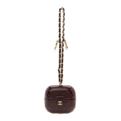 Chanel Glazed Calfskin Quilted Airpods Pro Case With Chain Burgundy 1 of 5