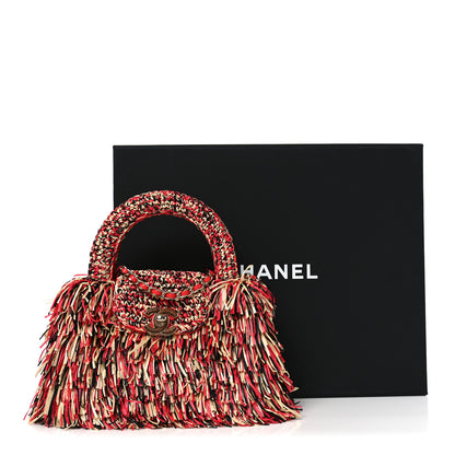 Chanel Raffia Fringe Nano Kelly Shopper Red Beige Black 11 of 11