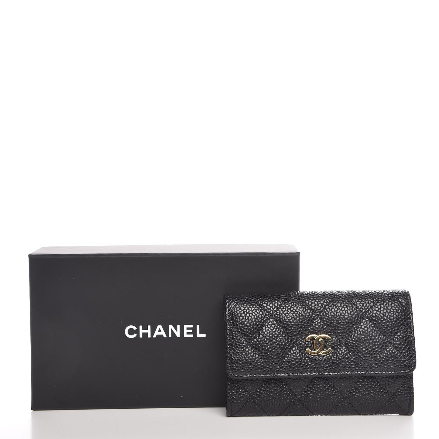 Caviar Quilted Flap Card Holder Black