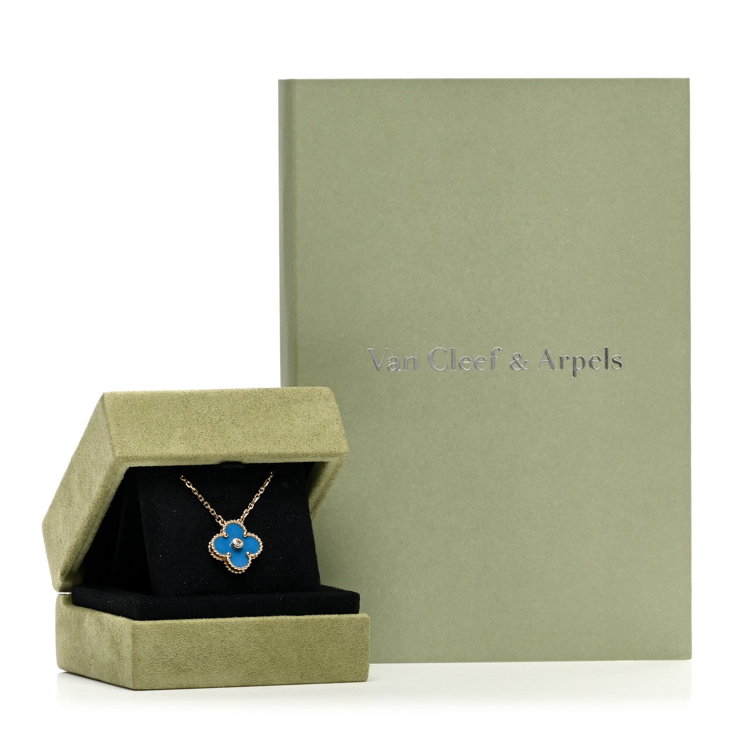 Van Cleef & Arpels 18K Yellow Gold Diamond Celestial Blue Sevres Porcelain Vintage Alhambra Pendant Necklace 6 of 6