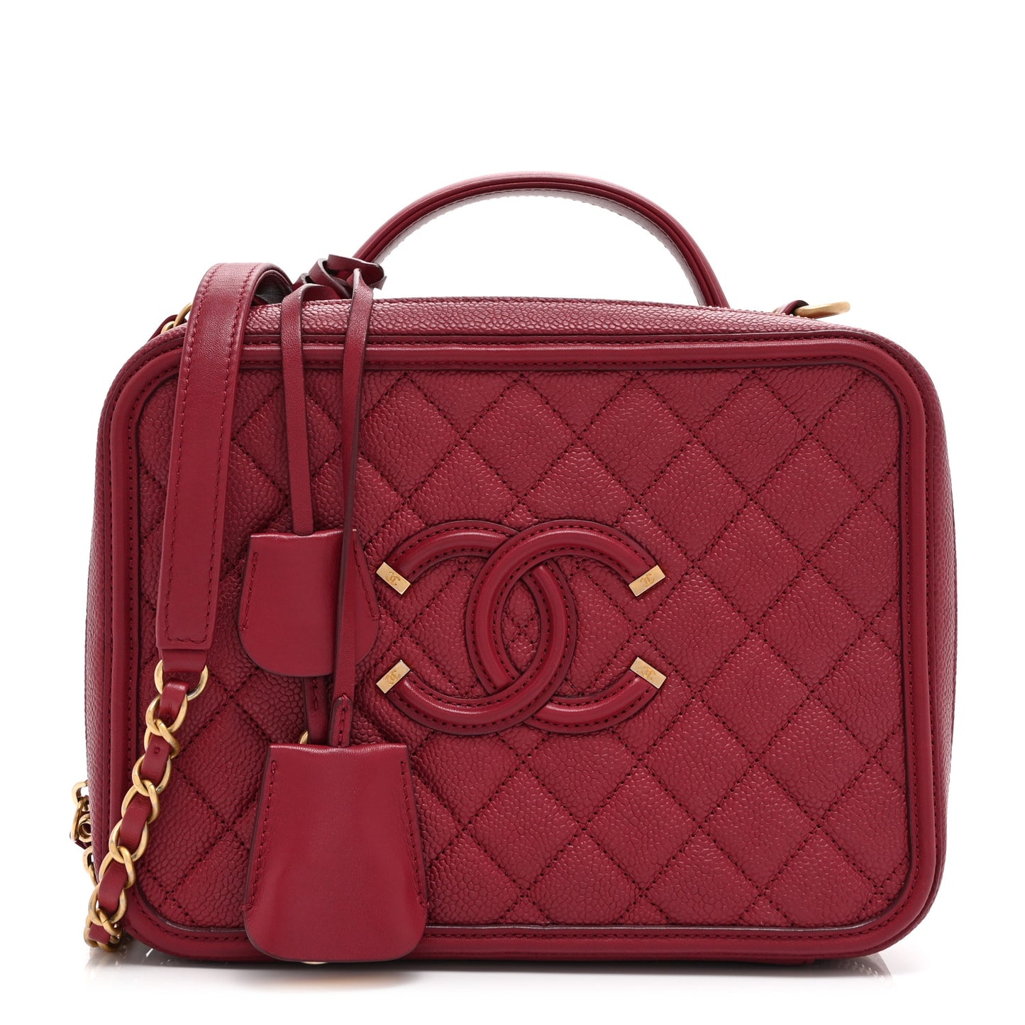 Caviar Quilted Large CC Filigree Vanity Case Burgundy