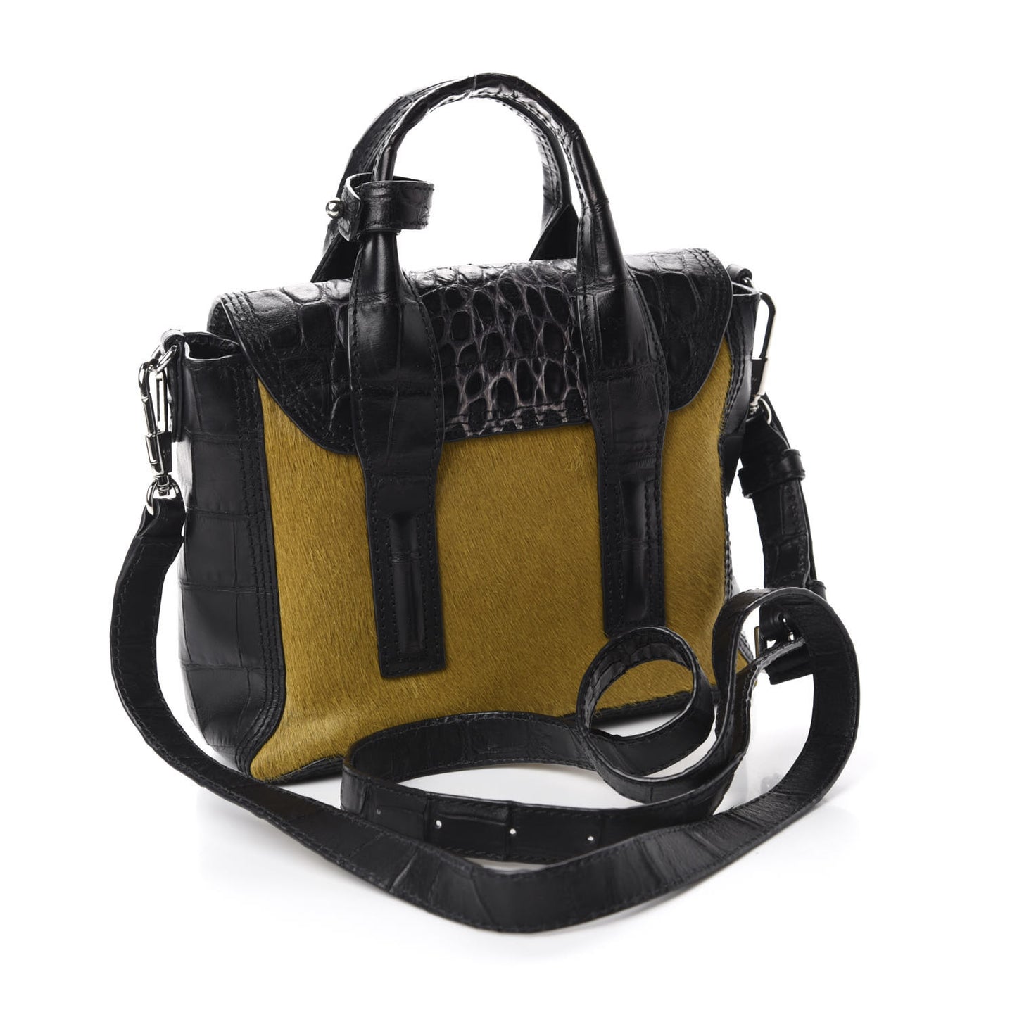 3.1 Calf Hair Calfskin Crocodile Embossed Mini Pashli Satchel Antique Grey Olive