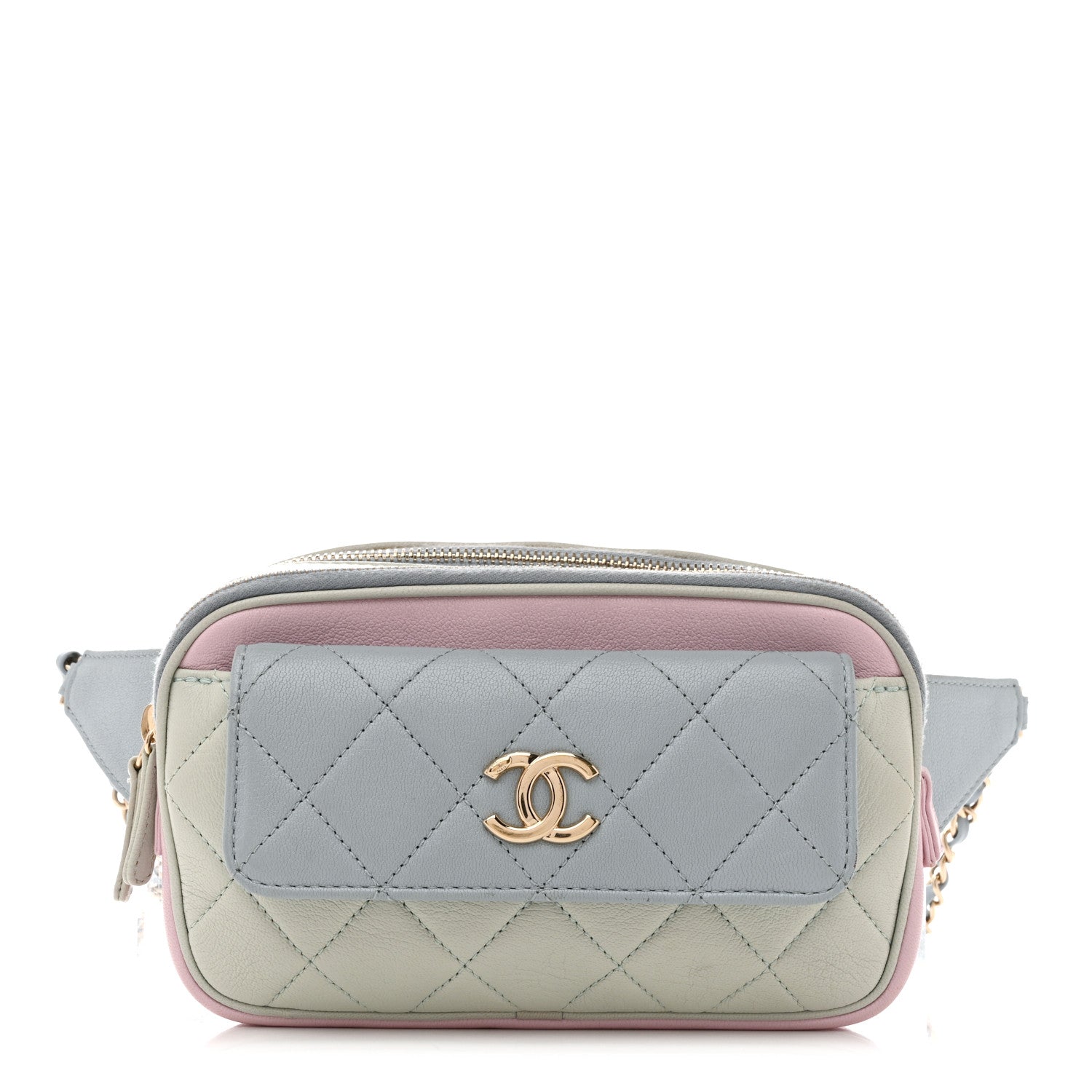 Chanel Goatskin Quilted Waist Bag Green Blue Pink 1 of 18