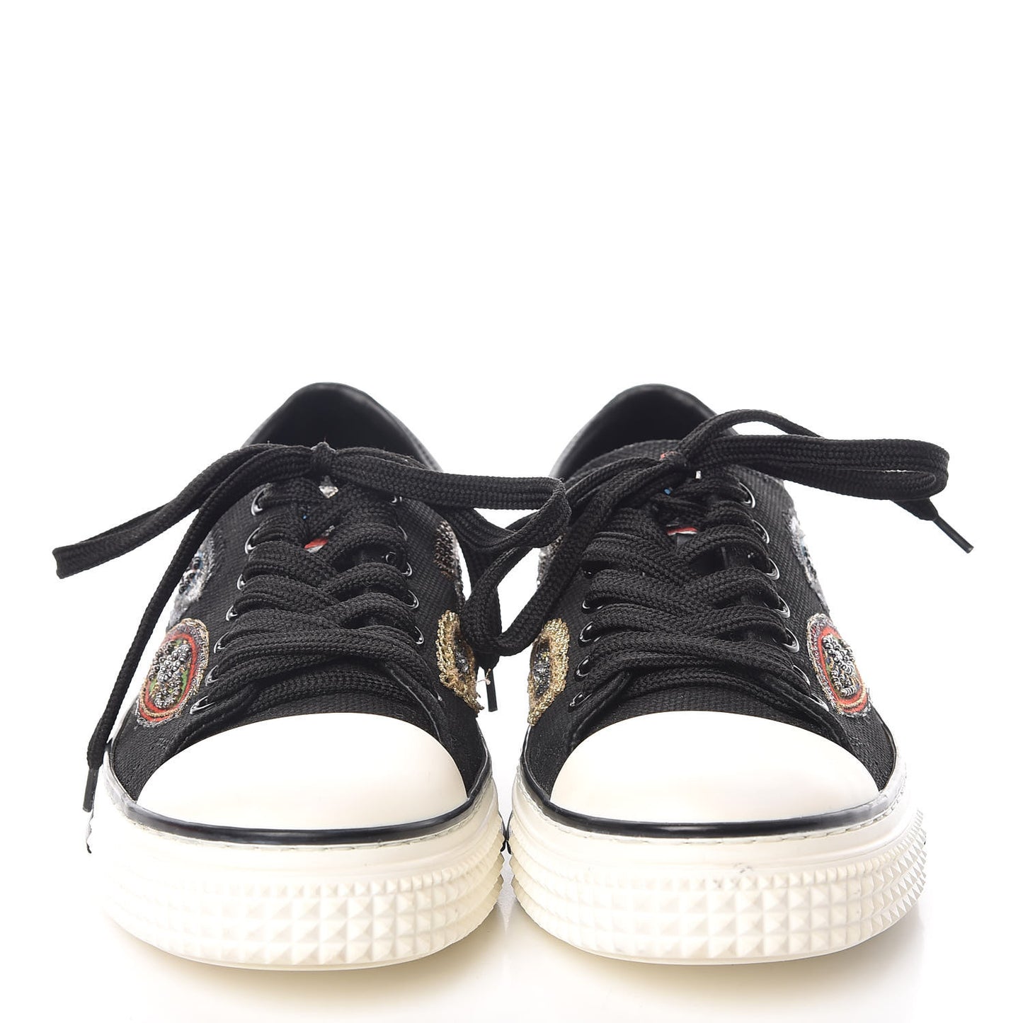 Canvas Applique Embroidered Low Top Sneakers 37 Black