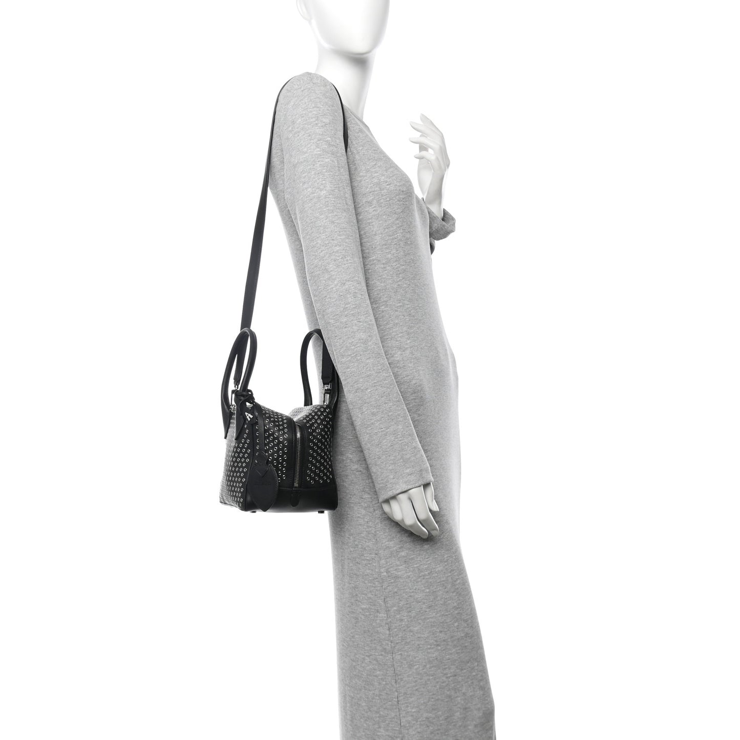 Calfskin Grommet Studded Top Handle Bag Black