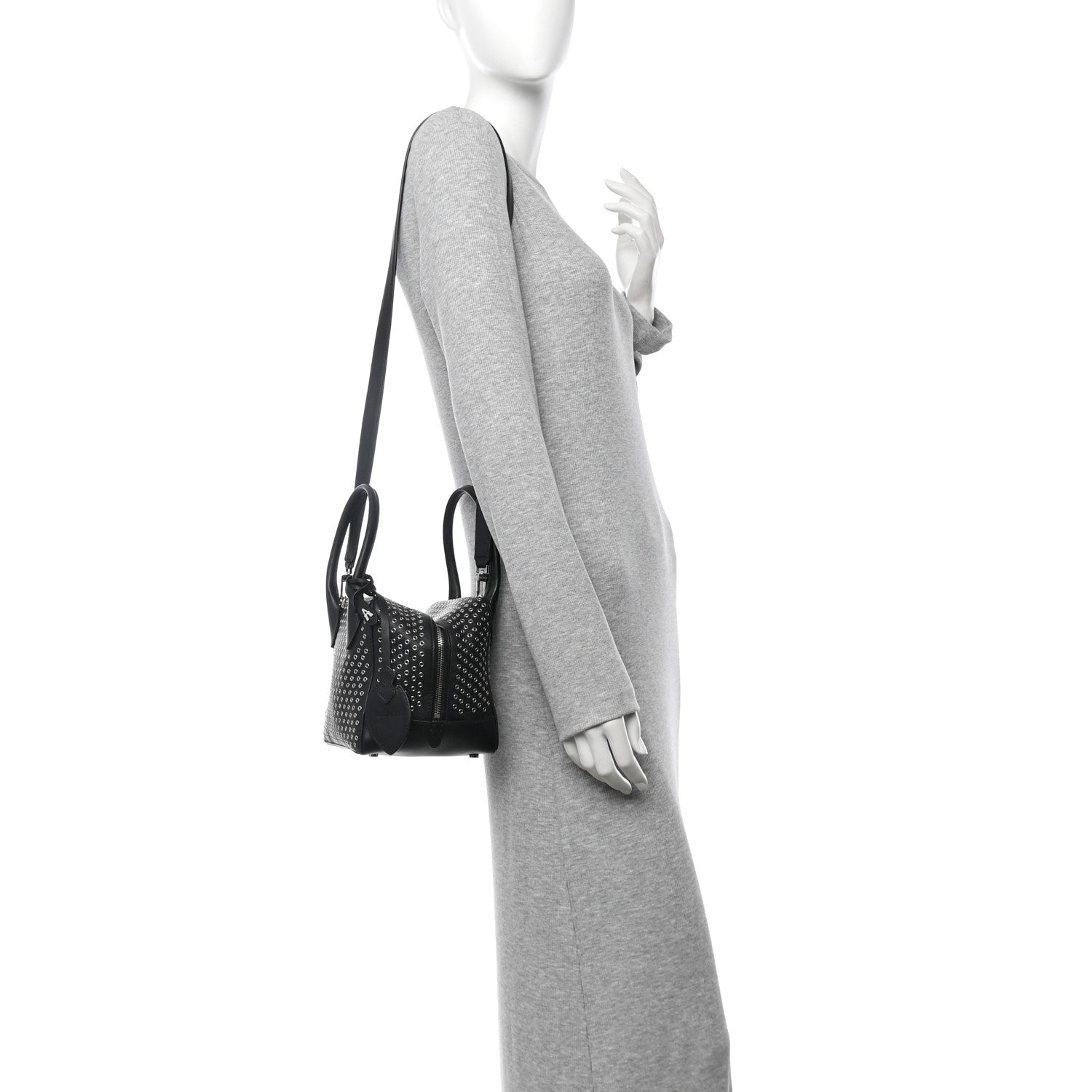 Alaia Calfskin Grommet Studded Top Handle Bag Black 2 of 9