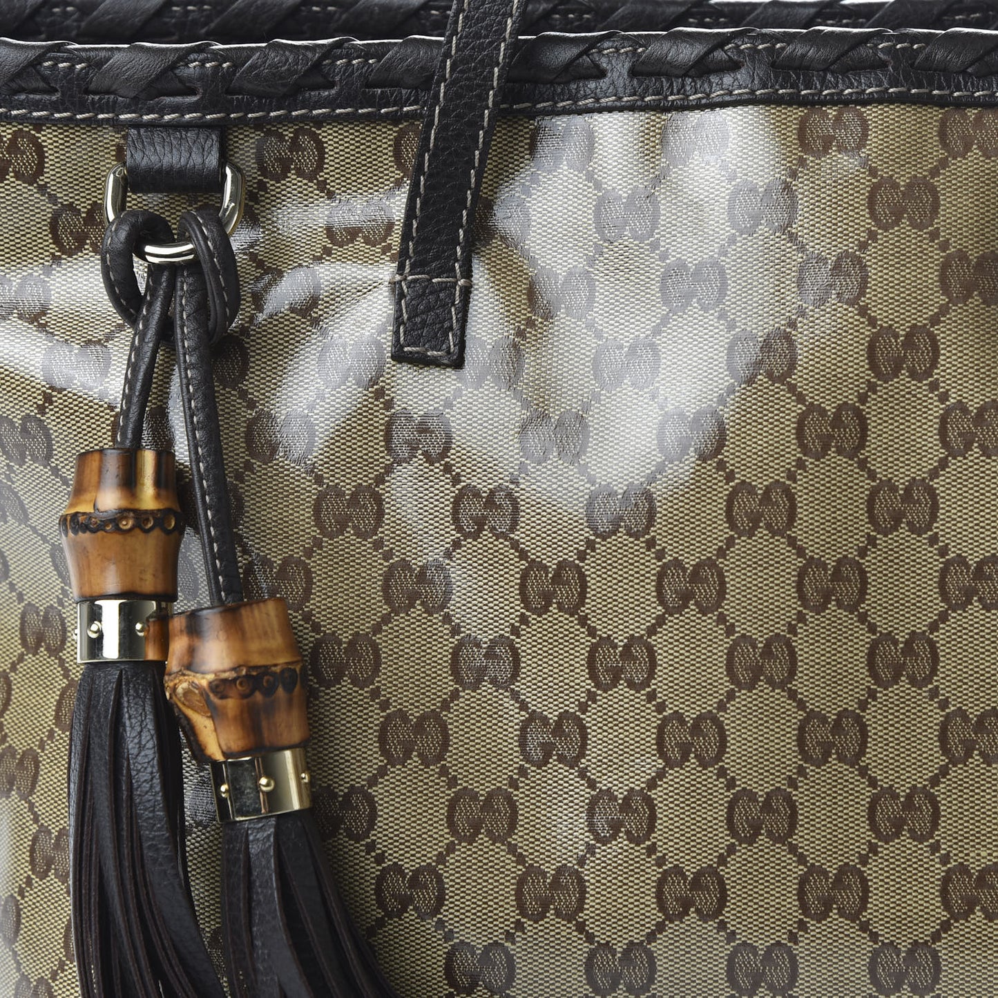 Crystal Monogram Peggy Braided Tote Dark Brown