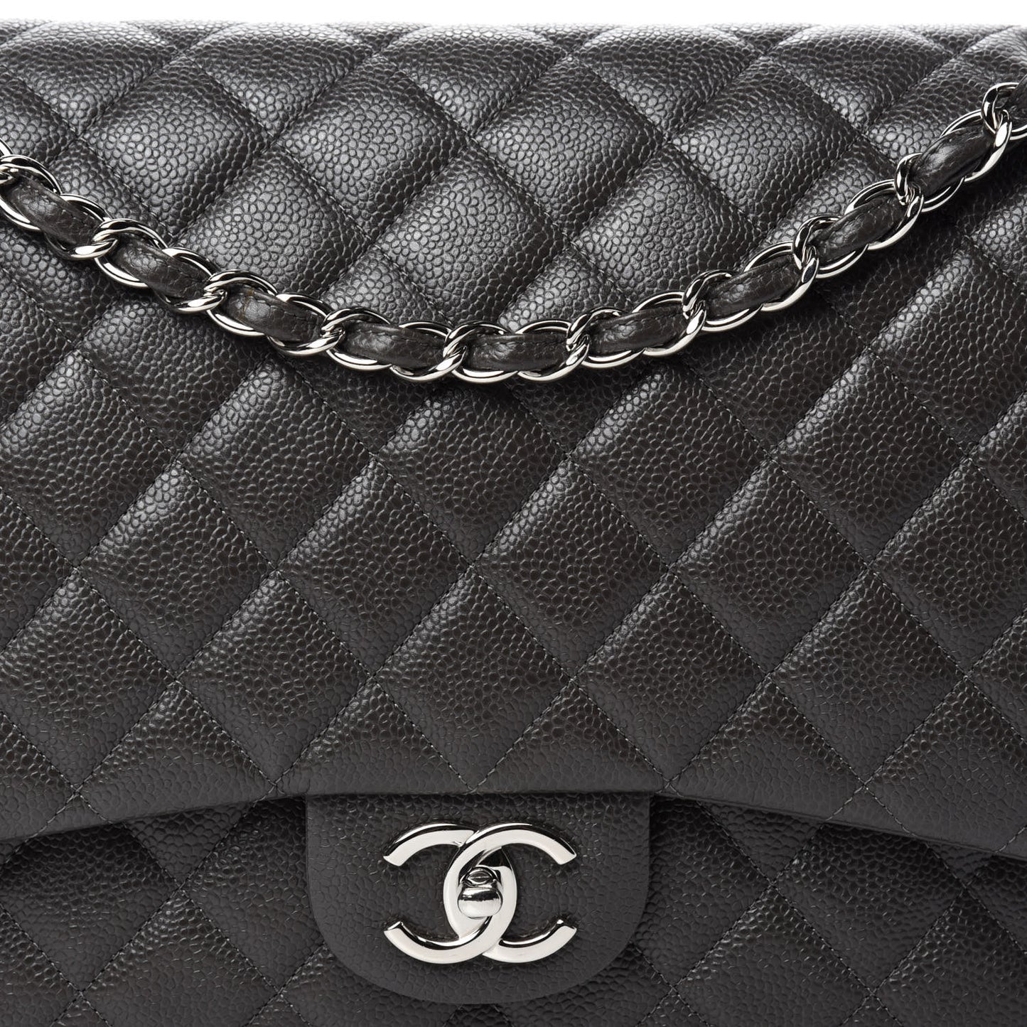 Caviar Quilted Maxi Double Flap Grey