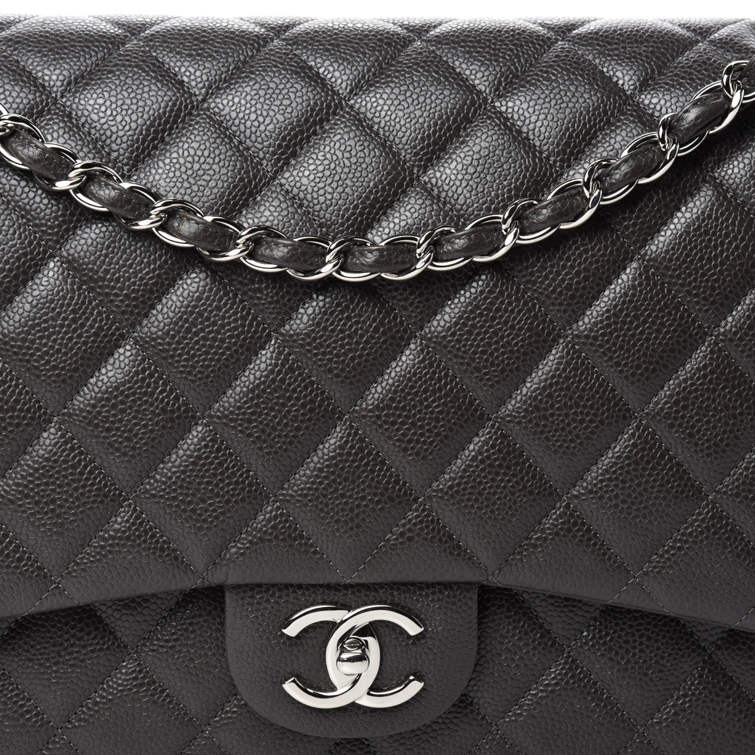 Chanel Caviar Quilted Maxi Double Flap Grey 13 of 14