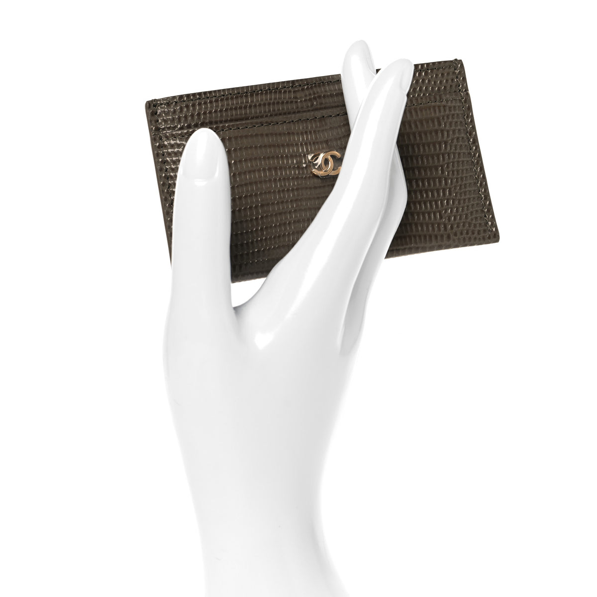 Chanel Calfskin Lizard Embossed Card Holder Dark Khaki 2 of 8