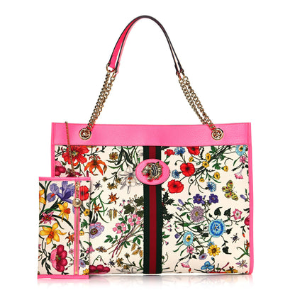 Gucci Canvas Flora Large Rajah Chain Tote White Multicolor Fuxia Fluo 1 of 13