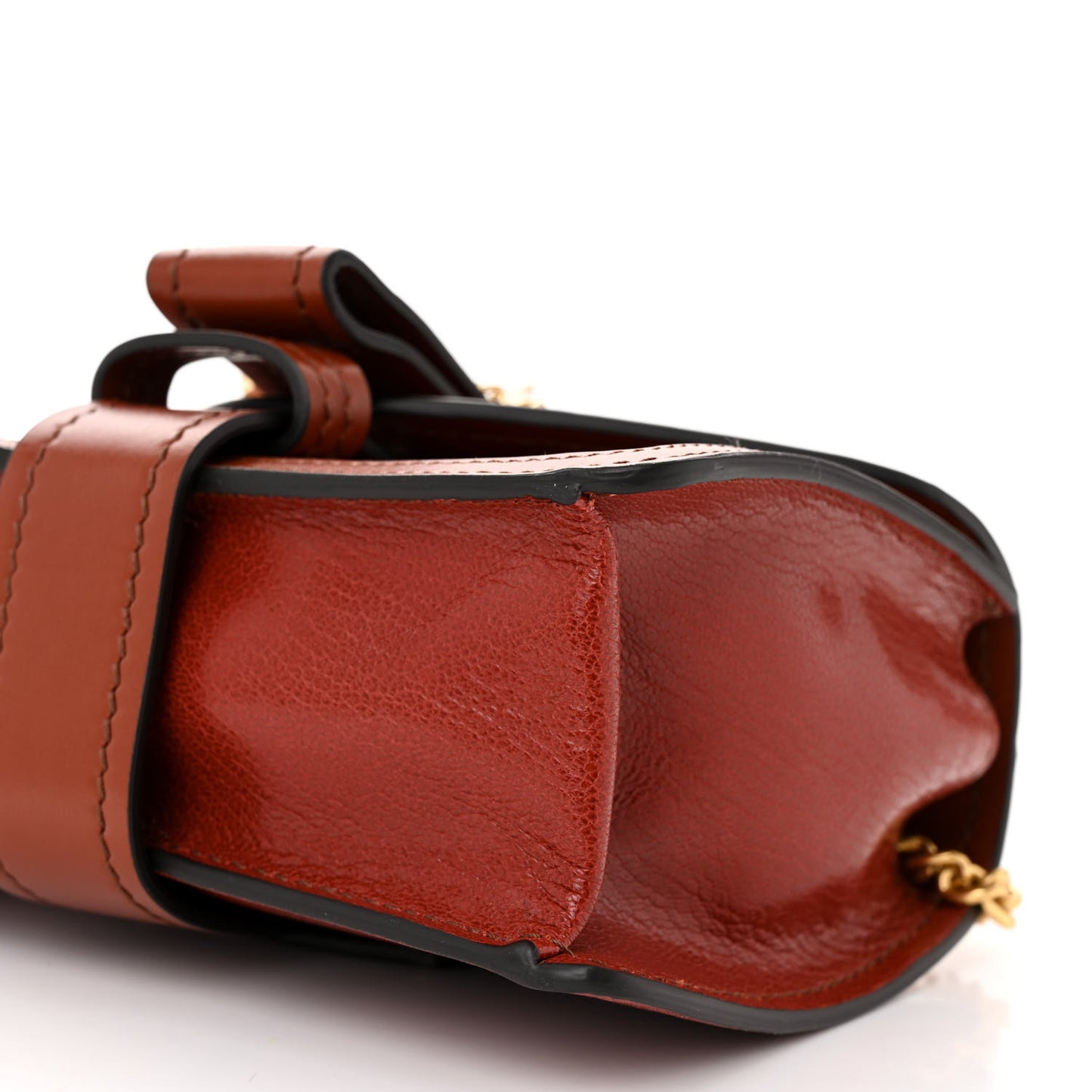 Shiny Goatskin Calfskin Mini Aby Chain Shoulder Bag Sepia Brown