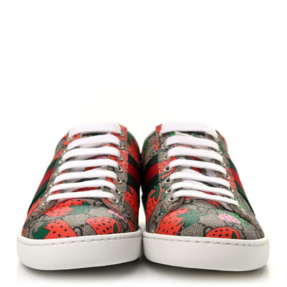 Gucci GG Supreme Monogram Strawberry Web Womens Ace Sneakers 35 Beige Multicolor Red Green 2 of 8