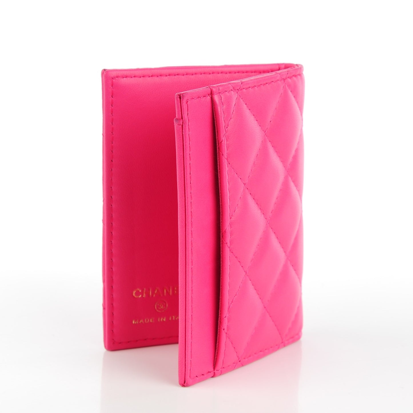 Lambskin Quilted Card Holder Wallet Fuchsia