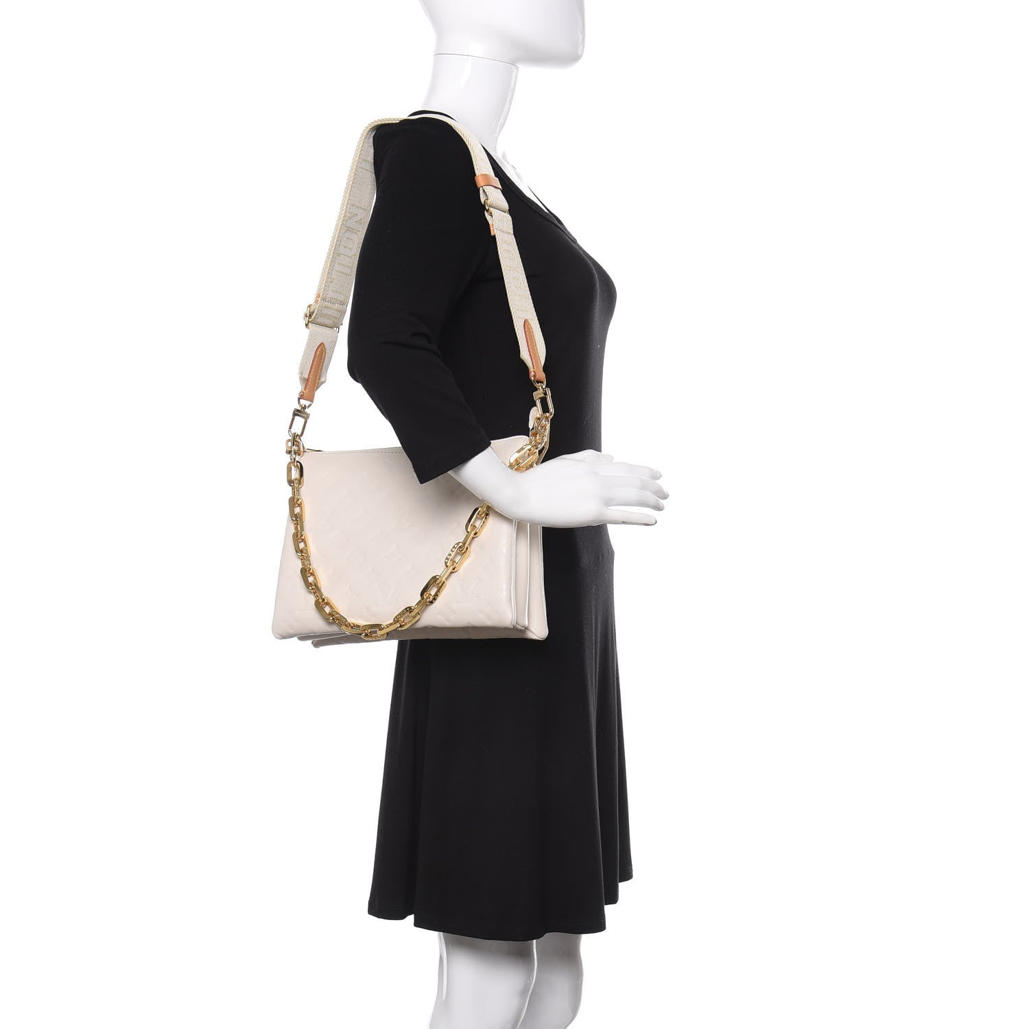 Louis Vuitton Lambskin Embossed Monogram Coussin PM Beige Cream 2 of 11