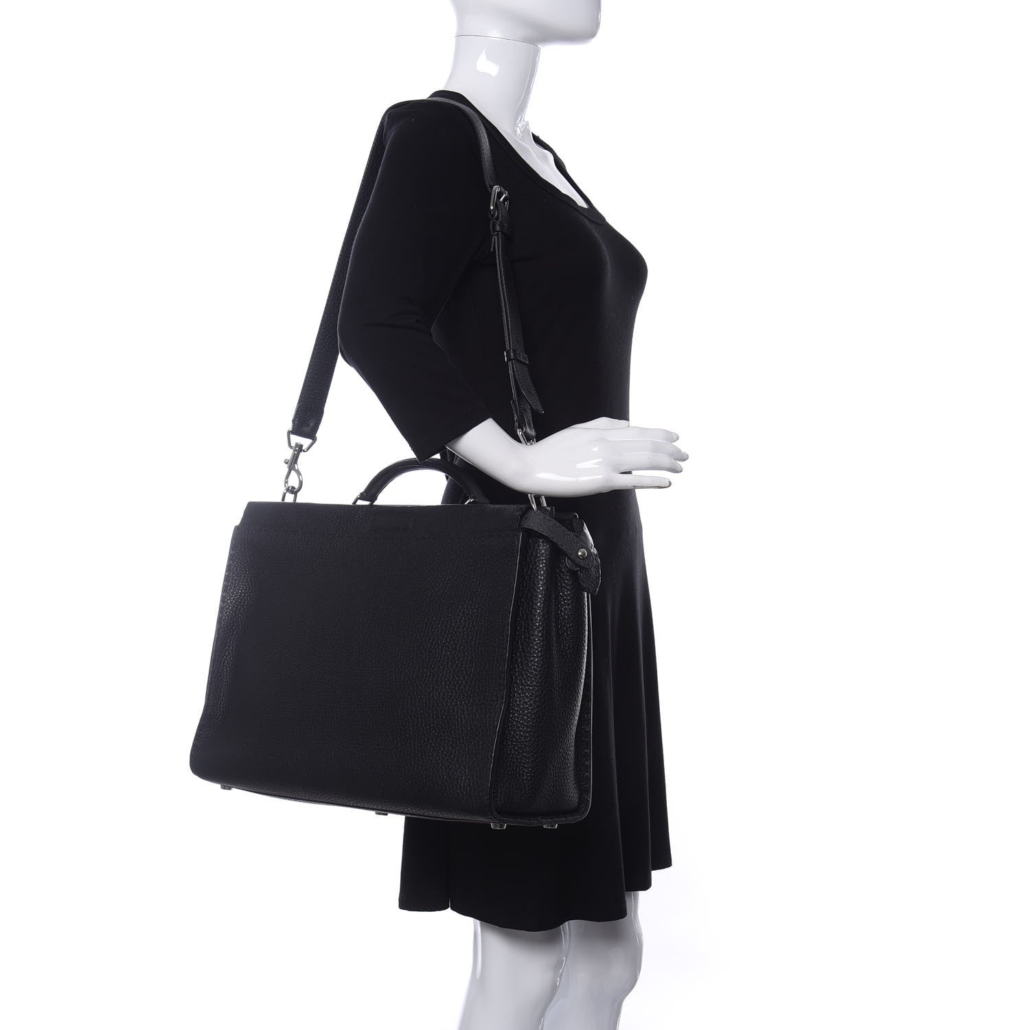 Fendi Cuoio Romano Selleria Fendi Stamp Patch Large Mens Peekaboo Iconic Essential Satchel Black Grigio 2 of 10