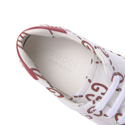 Gucci Calfskin GucciGhost Print Mens Ace Sneakers 7.5 White Hibiscus Red 8 of 9