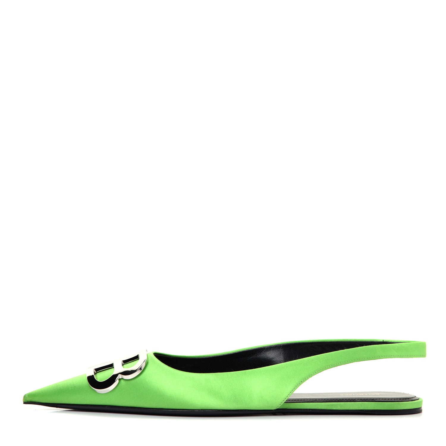 Balenciaga Satin BB Knife Pointy Toe Slingback Flats 39 Neon Green 1 of 10