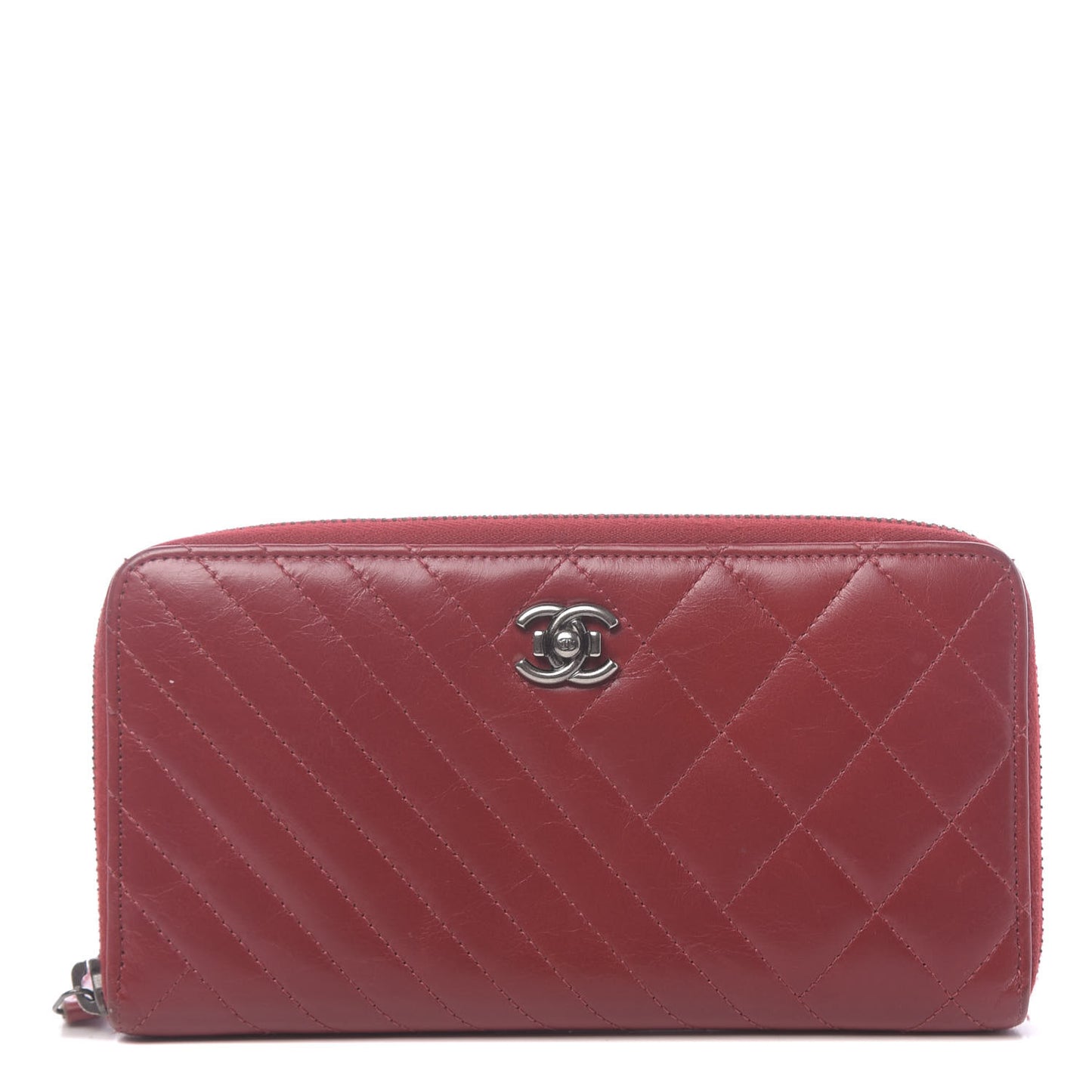 Glazed Calfskin Coco Boy Large Gusset Zip Around Wallet Red