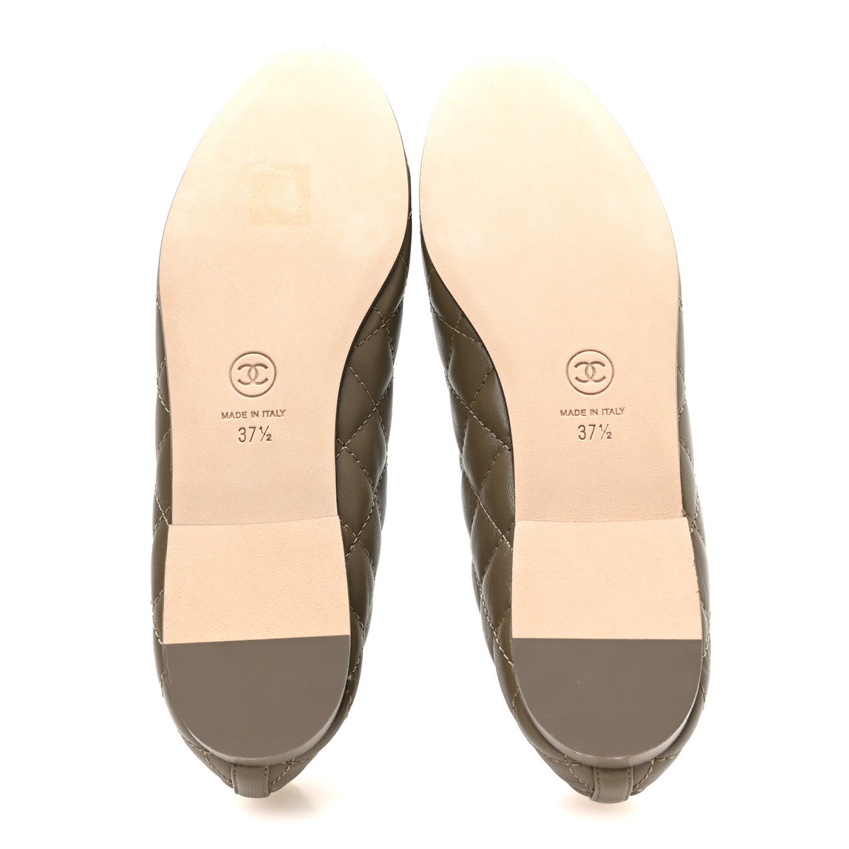 Lambskin Quilted CC Cap Toe Ballerina Flats 37.5 Dark Khaki