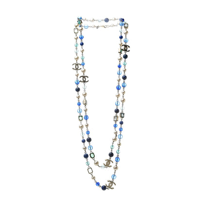 Chanel Pearl Beaded CC Long Necklace Gold Green Blue 3 of 4