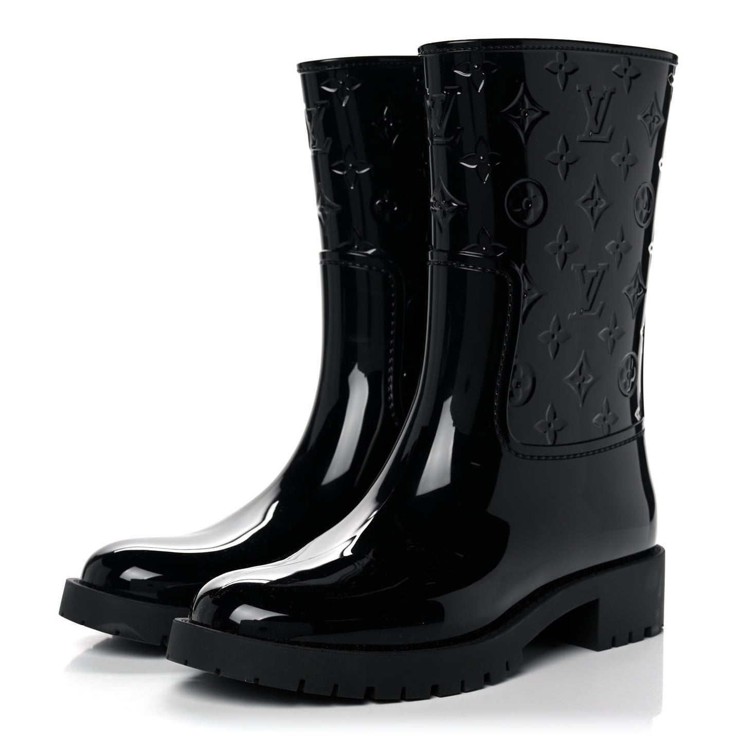 Rubber Embossed Monogram Drops Flat Half Boots 41 Black