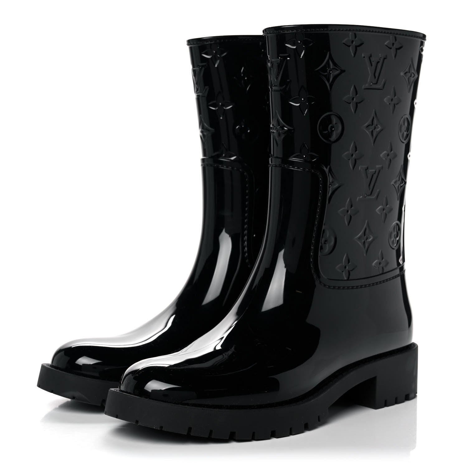 Louis Vuitton Rubber Embossed Monogram Drops Flat Half Boots 41 Black 3 of 8