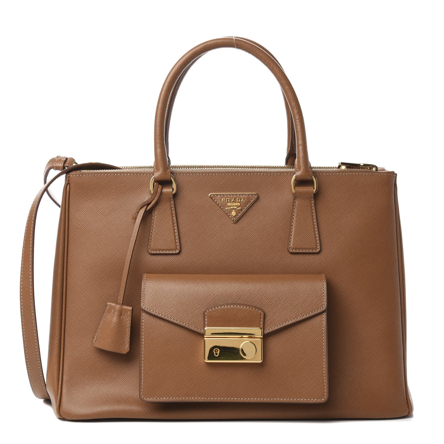 Prada Saffiano Galleria Front Pocket Tote Caramel 1 of 11