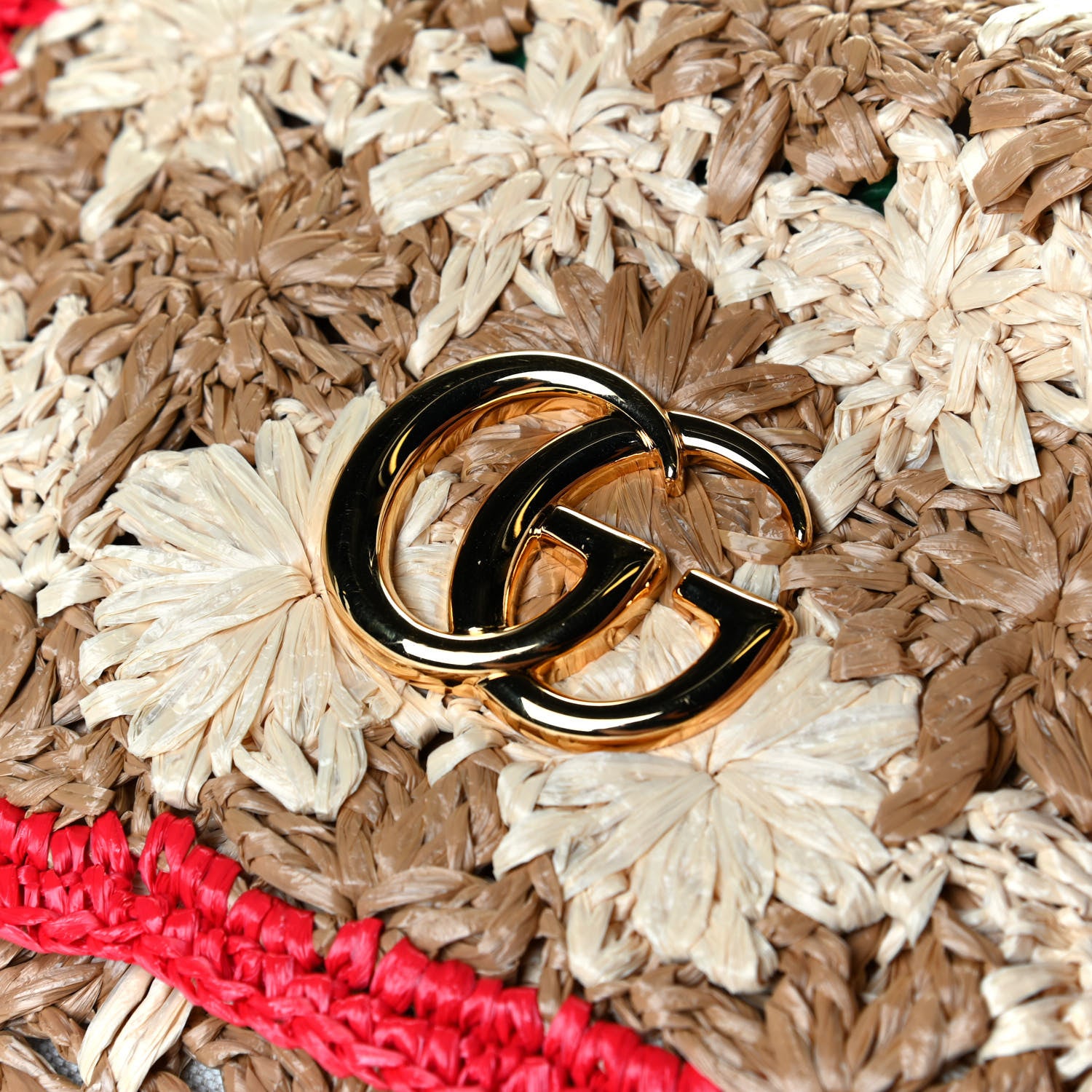 Gucci Raffia Azalea Calfskin Crochet Flower Small GG Marmont Shoulder Bag Natural Ecru Green Red New Shamarock 5 of 6