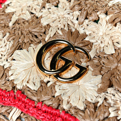 Gucci Raffia Azalea Calfskin Crochet Flower Small GG Marmont Shoulder Bag Natural Ecru Green Red New Shamarock 5 of 6