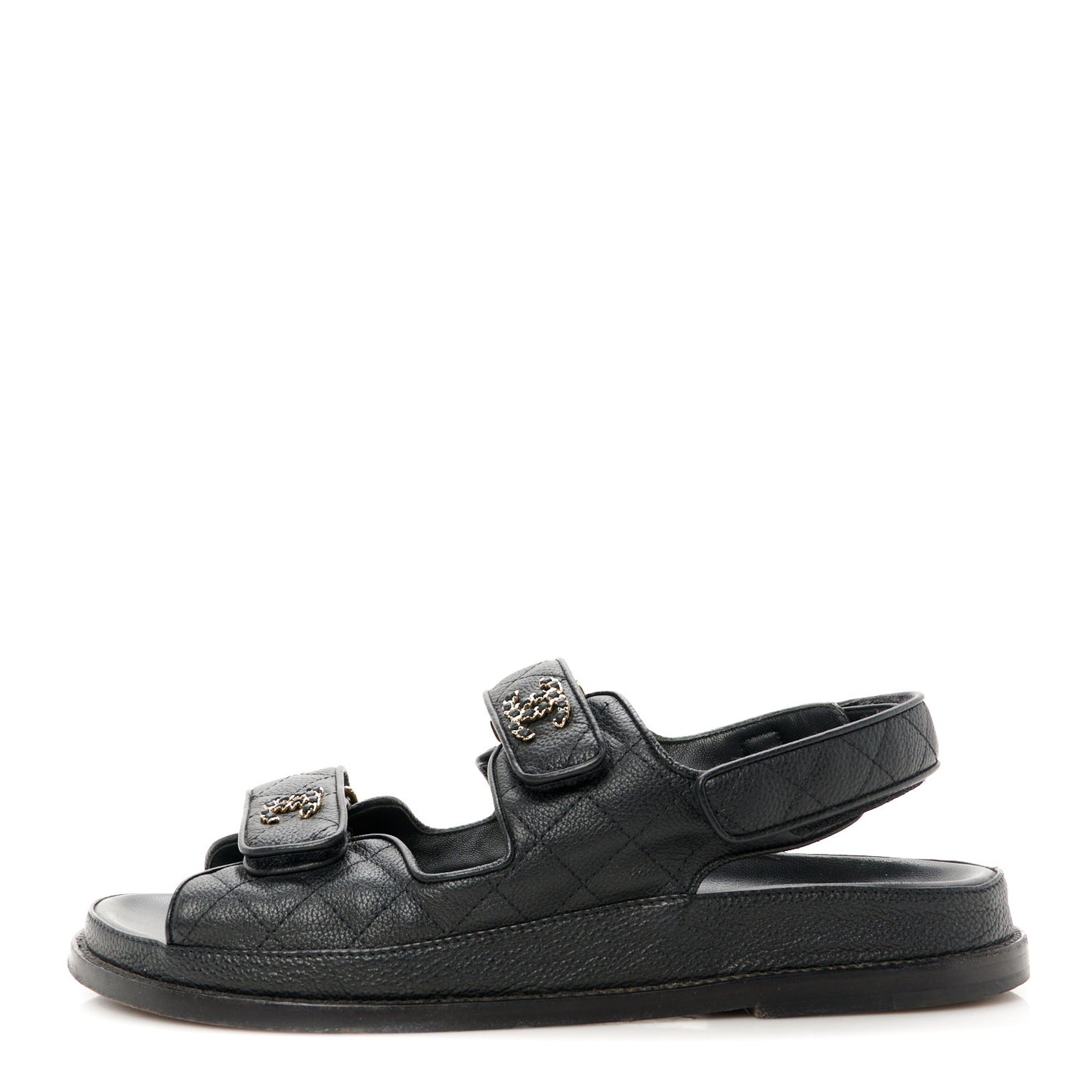 Grained Calfskin Velcro Dad Sandals 40 Black