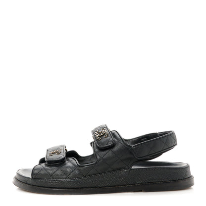 Chanel Grained Calfskin Velcro Dad Sandals 40 Black 1 of 10
