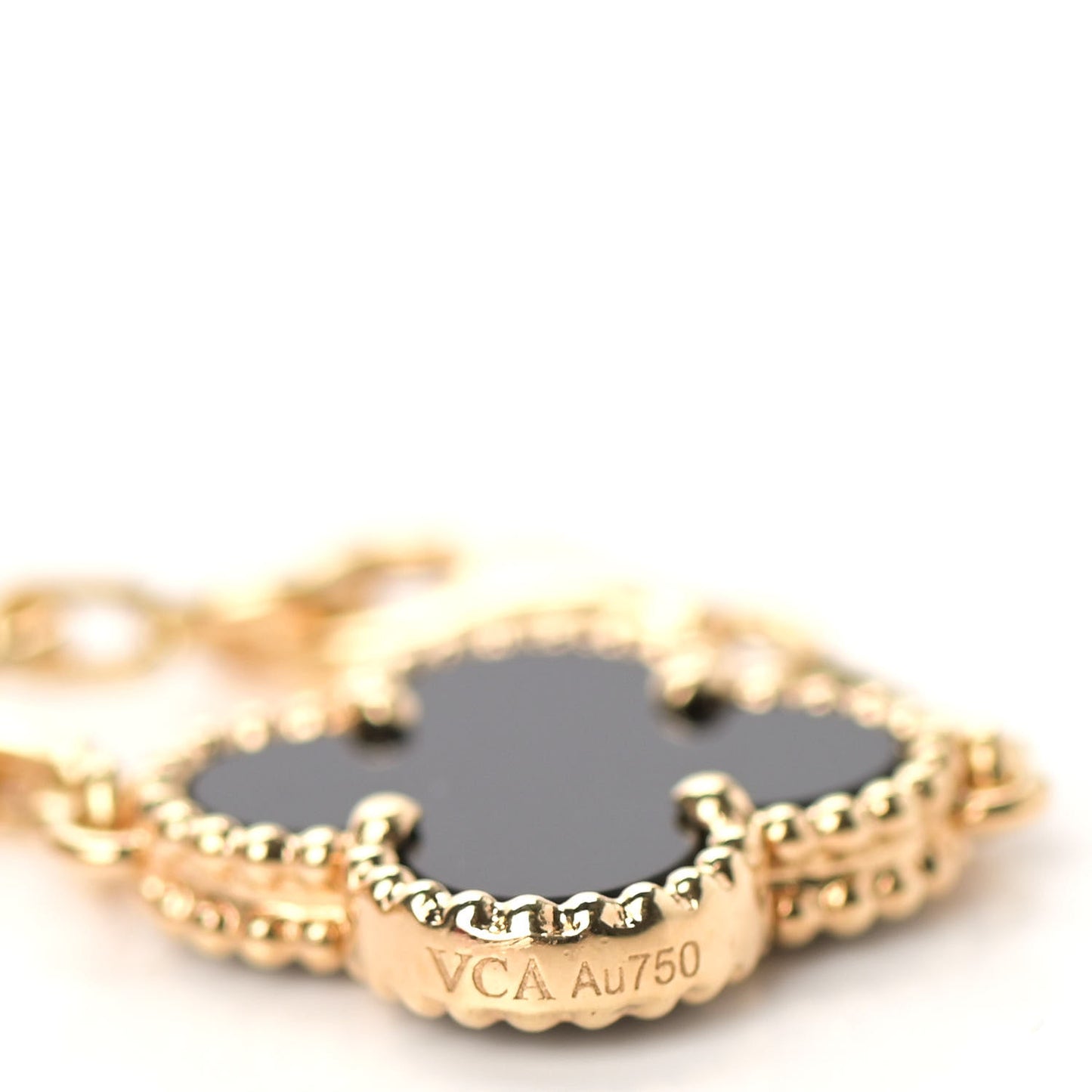 18K Yellow Gold Black Onyx 10 Motifs Vintage Alhambra Necklace