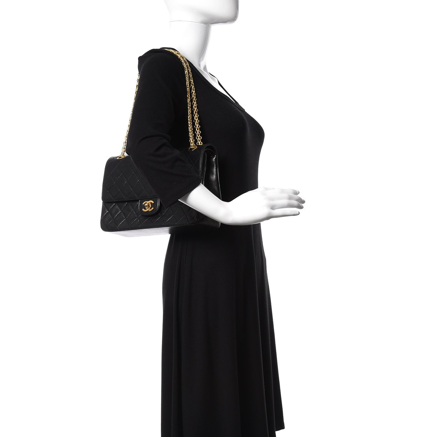 Lambskin Quilted Medium Double Flap Bijoux Chain Black