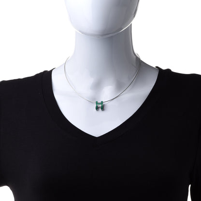 Hermes Lacquered Silver Pop H Pendant Necklace Vert Malachite 2 of 6