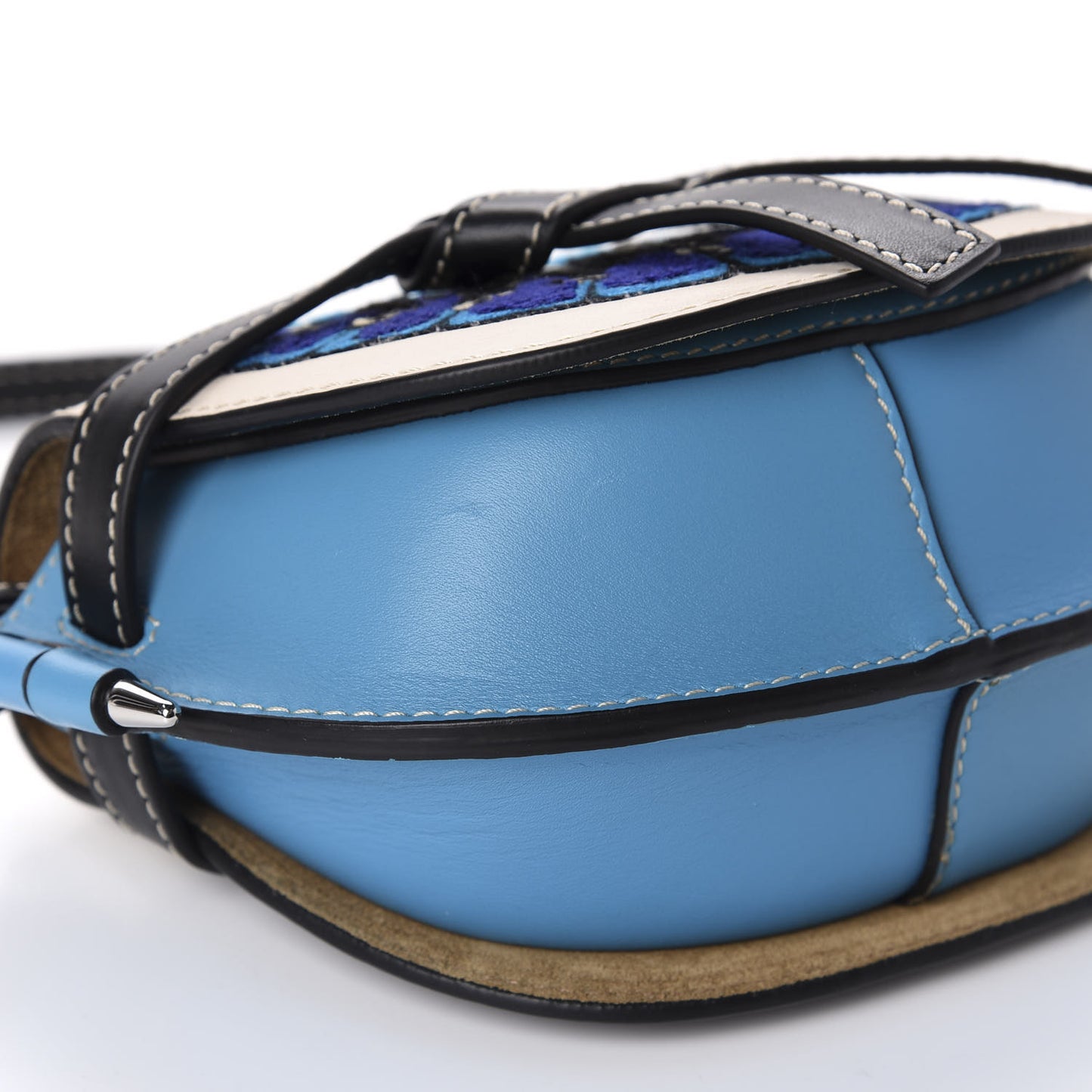 Grained Calfskin Floral Mini Gate Crossbody Bag Peacock Blue