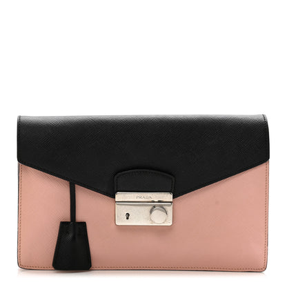 Prada Saffiano Lux Sound Clutch Pink Black 1 of 8