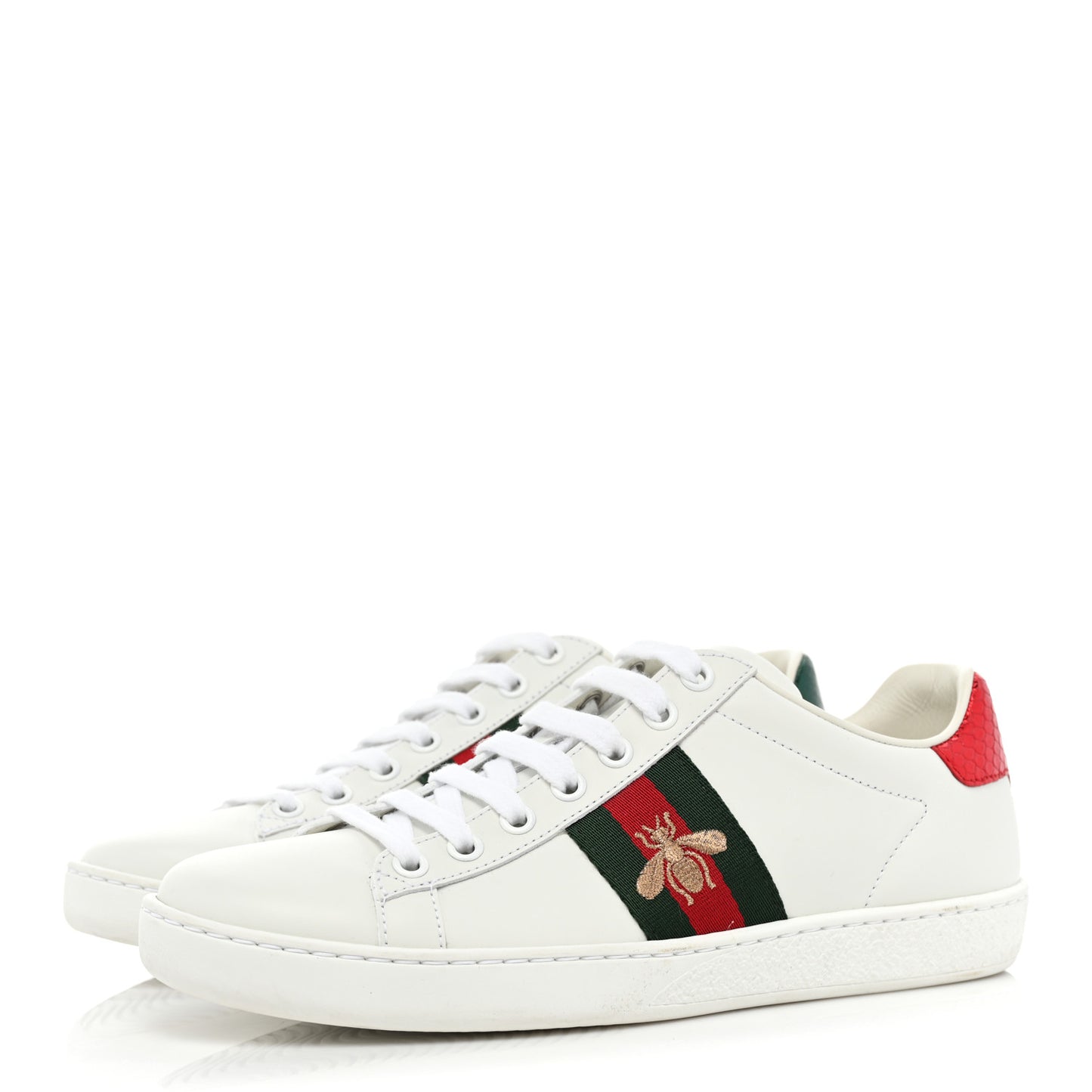 Calfskin Ayers Bee Embroidered Womens Ace Sneakers 37 White Green