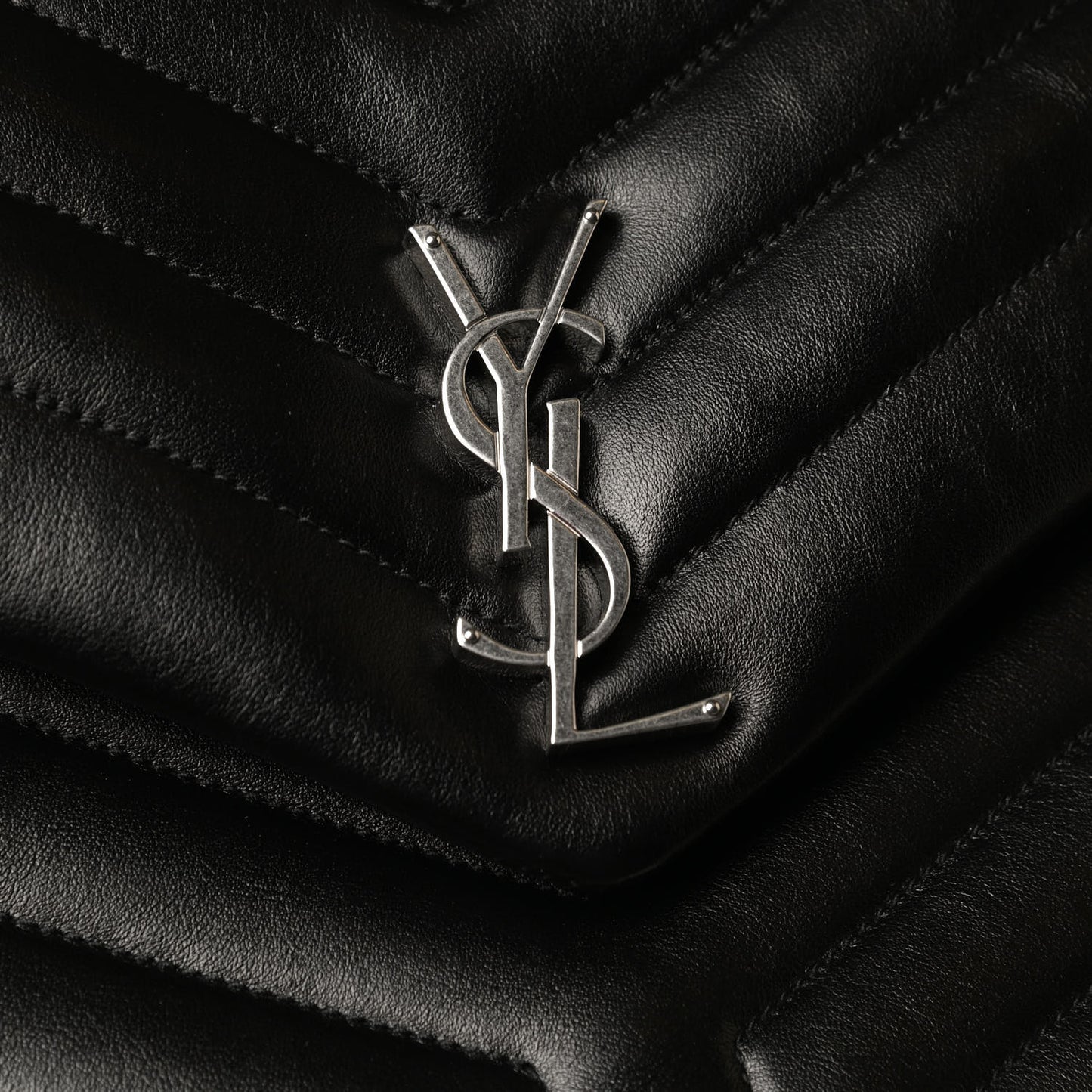 Calfskin Y Quilted Monogram Large Loulou Chain Satchel Black