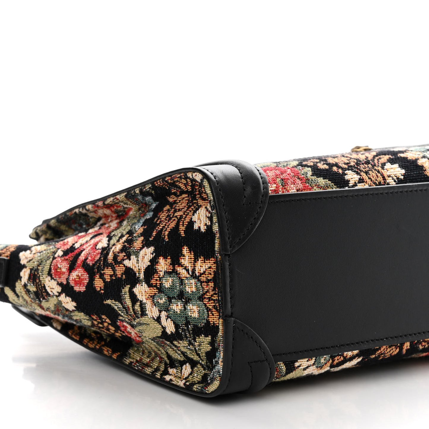 Calfskin Lambskin Canvas Jacquard Floral Nano Luggage Black