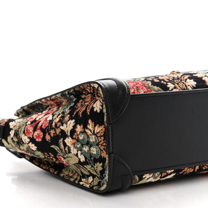 Celine Calfskin Lambskin Canvas Jacquard Floral Nano Luggage Black 10 of 13