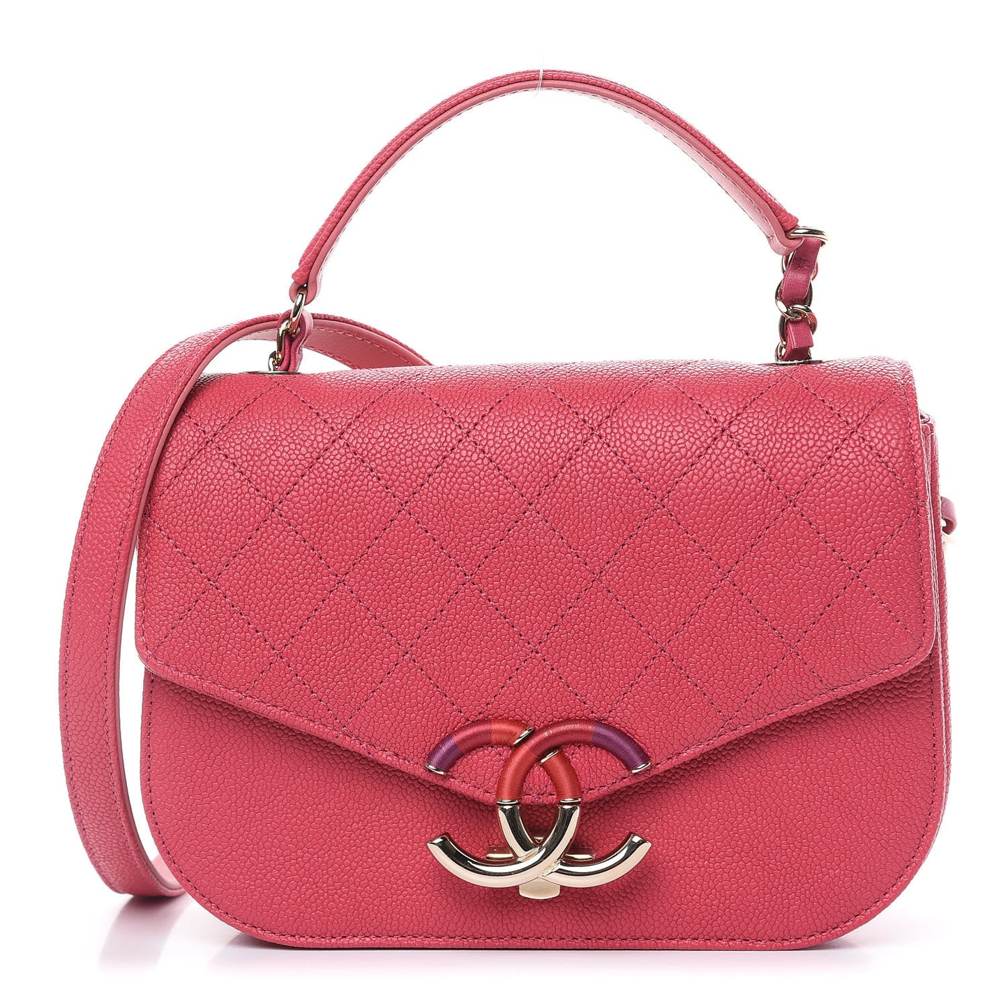 Grained Calfskin Quilted Small Cuba Top Handle Flap Pink